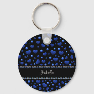 Chaveiro Nome personalizado, padrão de brilho cardíaco az