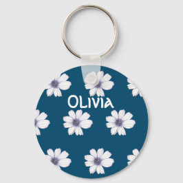 Chaveiro Nome personalizado Padrão de flor azul Toque de te