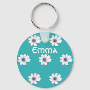 Chaveiro Nome Personalizado Padrão de flor de Teal Toque de