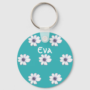 Chaveiro Nome Personalizado Padrão de flor de Teal Toque de