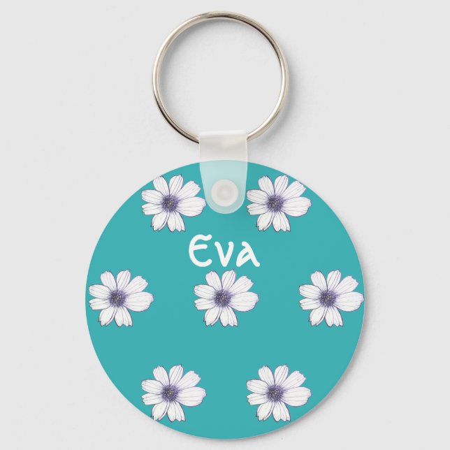 Chaveiro Nome Personalizado Padrão de flor de Teal Toque de (Frente)