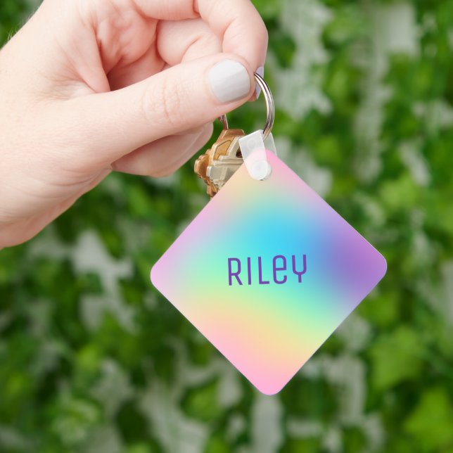 Chaveiro Nome personalizado Pastel Rainbow Gradient Chaveir (Mão)