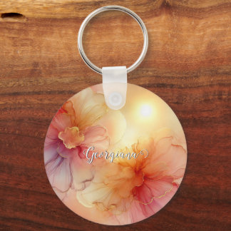 Chaveiro Nome Personalizado Peach Raspberry Álcool Floral A