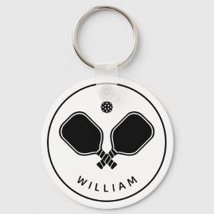 Chaveiro Nome Personalizado Pickleball Branco e Preto