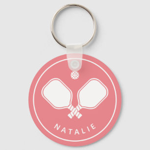 Chaveiro Nome Personalizado Pickleball Rosa e Branco