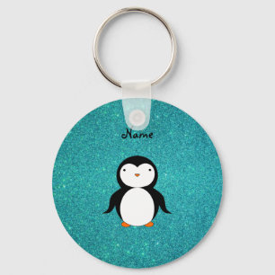 Chaveiro Nome personalizado pinguim turquesa glitter
