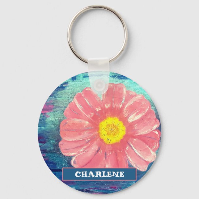 Chaveiro Nome Personalizado PINK Flor Acrílico (Frente)