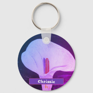 Chaveiro Nome personalizado PURPER Flor LILY Acrylic Painti