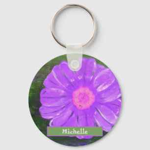 Chaveiro Nome Personalizado Púrpura Flor - Pintura em acríl