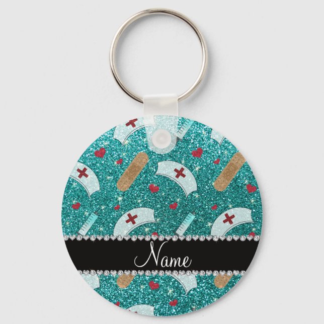 Chaveiro Nome personalizado robin Blue Glitter enfermeiro c (Frente)