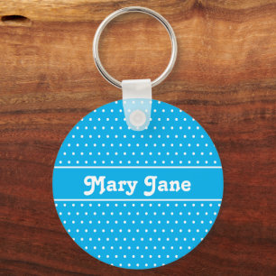 Chaveiro Nome Personalizado Simples Bolinhas Azul Sky