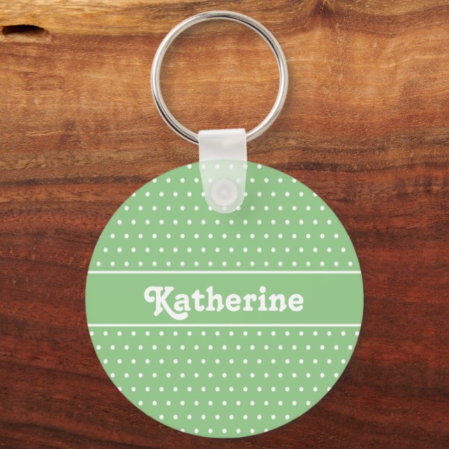 Chaveiro Nome Personalizado Simples Bolinhas Verde Claro (Verso)