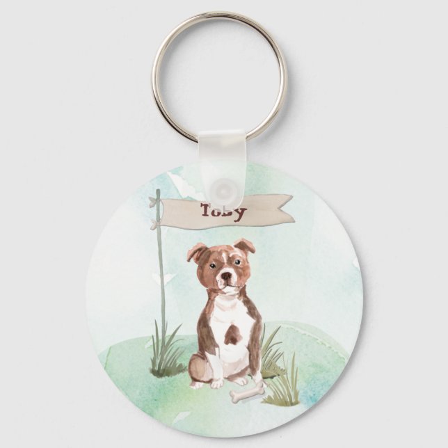 Chaveiro Nome personalizado Staffordshire Bull Terrier Pet  (Frente)