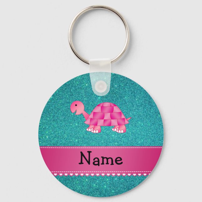 Chaveiro Nome personalizado tartaruga-rosa-reluzente (Frente)