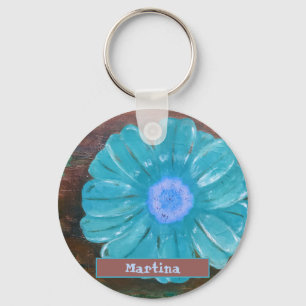 Chaveiro Nome personalizado: TEAL Flower AcryPainting