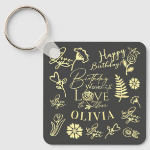 Chaveiro Nome Personalizado Tipografia Floral Aniversário E