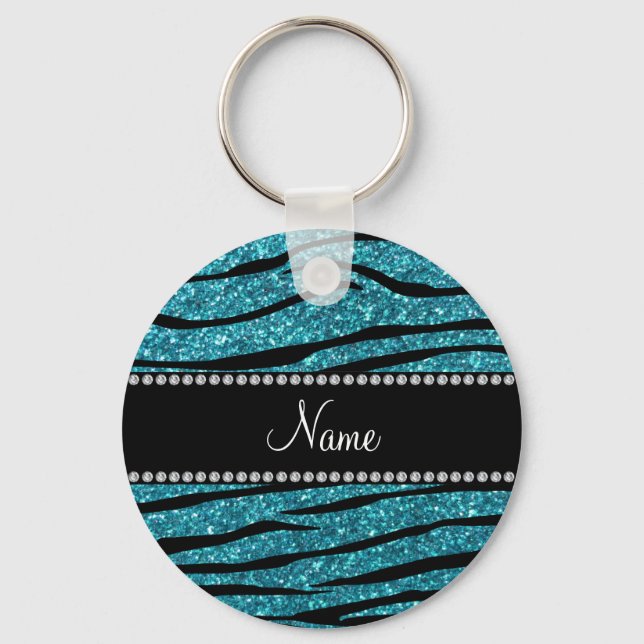 Chaveiro Nome personalizado turquoise zebra stripes (Frente)
