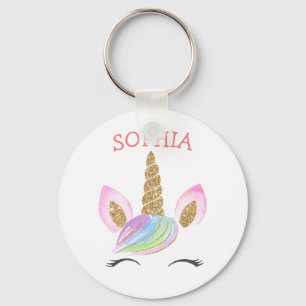 Chaveiro Nome Personalizado Unicorn Crianças Douradas Glitt