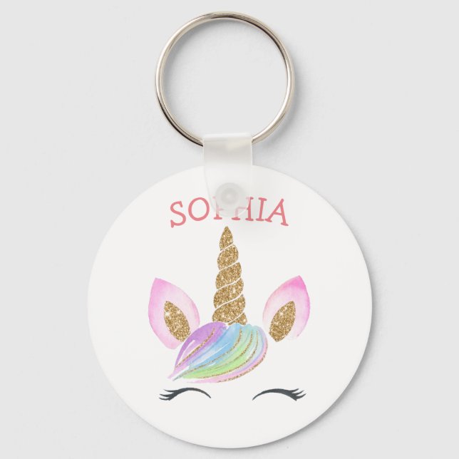 Chaveiro Nome Personalizado Unicorn Crianças Douradas Glitt (Frente)