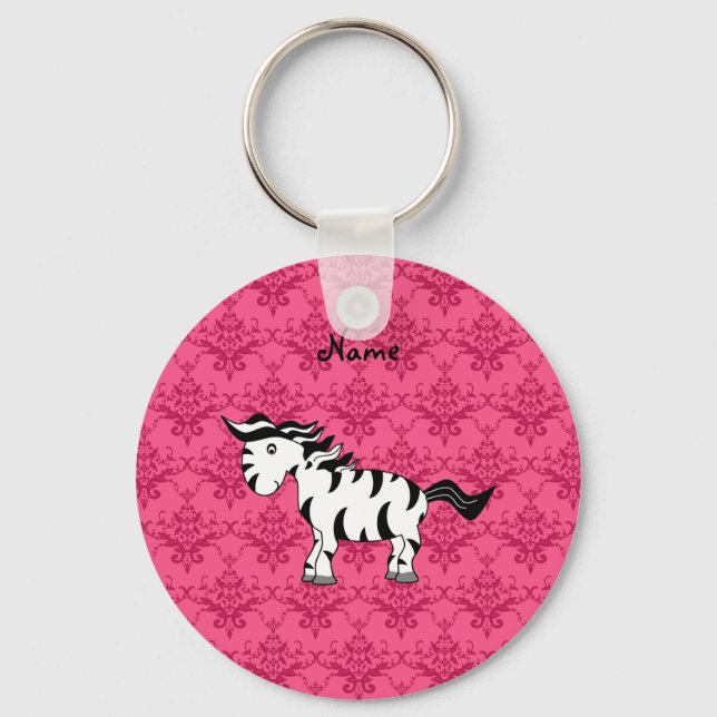 Chaveiro Nome personalizado zebra, damasco cor-de-rosa (Frente)