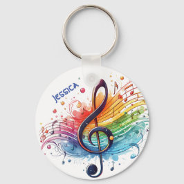 Chaveiro Nome Personalizável da Nota de Música Colorida Mod