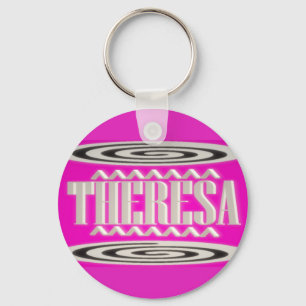Chaveiro Nome Theresa design cor-de-rosa profundo com símbo