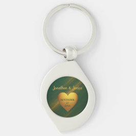 Chaveiro Nomes de Casais Verde e Dourado & Data de Casament