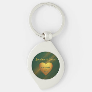 Chaveiro Nomes de Casais Verde e Dourado & Data de Casament