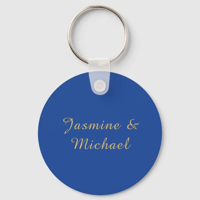 Chaveiro Nomes de Casal de Caligrafia Chic Adorável Azul e  (Frente)
