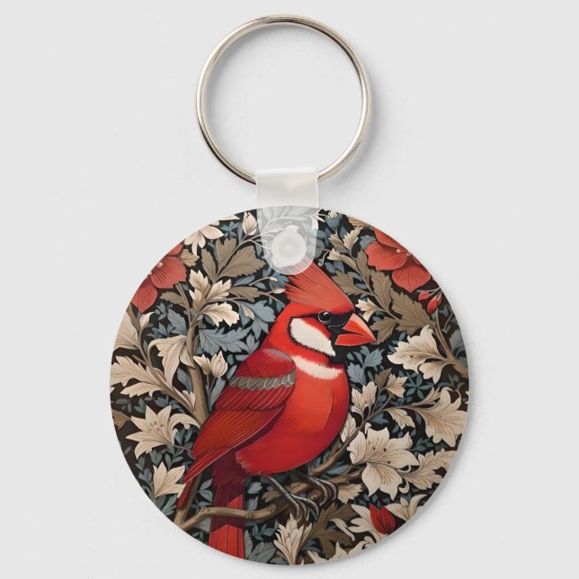 Chaveiro Norte Cardinal Bird William Morris Inspirado (Verso)