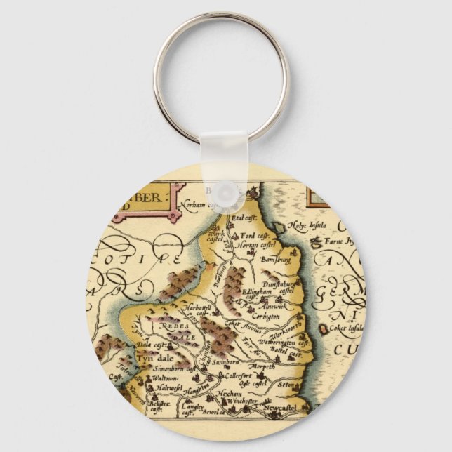 Chaveiro Northumberland County England Antigo Mapa Antiquár (Frente)