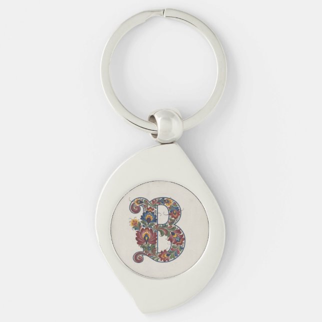 Chaveiro Norwegian Rosemaling Initial B, Metal Keychain (Frente)