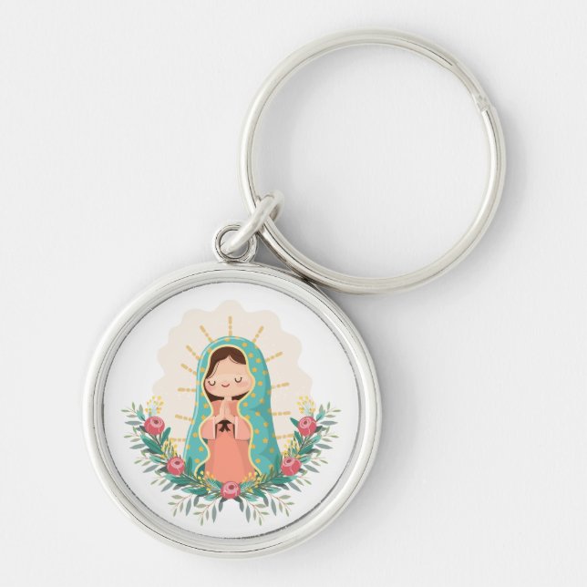 Chaveiro Nossa Senhora de Guadalupe com flores Estilo Kawai (Frente)