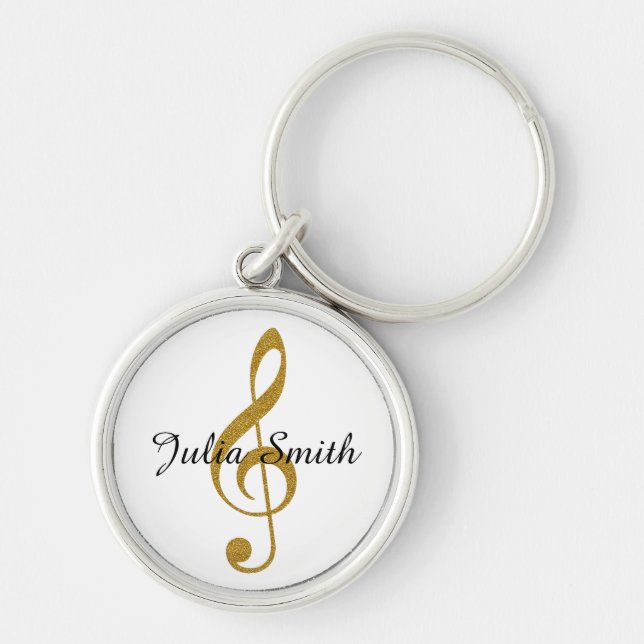 Chaveiro Nota musical do ouro g-clef personalizada (Frente)