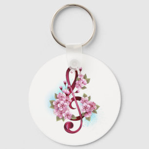 Chaveiro Notas de clave de trecho musical com flores de Sak