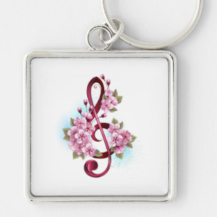 Chaveiro Notas de clave de trecho musical com flores de Sak
