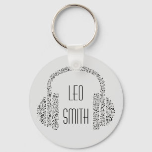 Chaveiro Notas de música fones de ouvido DJ modernos