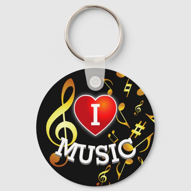 Chaveiro (NOTAS DOURADAS) I Love (Heart) Music (Heart) (Frente)
