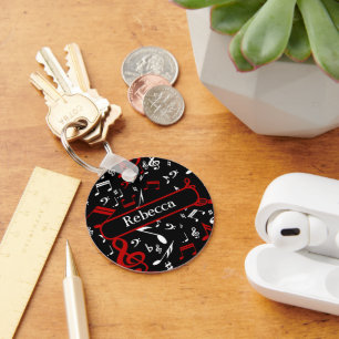 Chaveiro Notas Musicais Pretas e Brancas Personalizadas