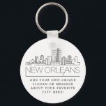 Chaveiro Nova Orleans Estilizada Skyline | Slogan Personali<br><div class="desc">Uma cadeia-chave única representando a bela cidade de Nova Orleans,  Louisiana. Este chaveiro apresenta uma ilustração estilizada do horizonte único da cidade com seu nome embaixo. Por baixo do nome da cidade está um lugar para o seu slogan ou afirmação exclusivo sobre a sua cidade favorita.</div>