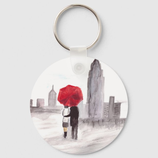 Chaveiro Nova York ama casal com guarda-chuva vermelha (Frente)