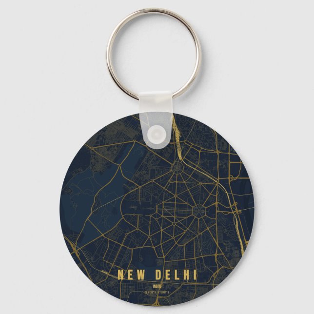 Chaveiro Novo Mapa da Cidade de Nova Deli & Texto Personali (Frente)