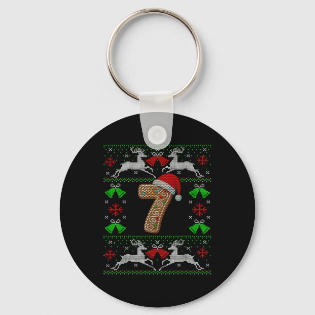 Chaveiro Número 7 67 Meme Camisola de Natal Feia Engraçada (Frente)
