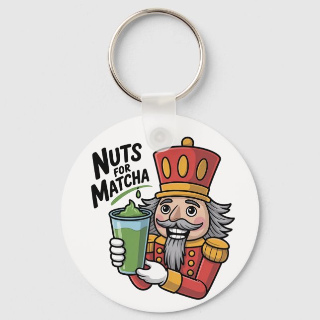 Chaveiro Nutcracker Segurando Matcha Latte Loucos Engraçado (Frente)