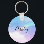 Chaveiro Nuvens de Pastel mágicas e arco-íris<br><div class="desc">Uma corrente chave com uma imagem de fundo suave e adorável. Azul pastel e nuvens cor-de-rosa com um arco-íris mágico.</div>