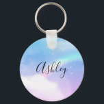 Chaveiro Nuvens de Pastel mágicas e arco-íris<br><div class="desc">Uma corrente chave com uma imagem de fundo suave e adorável. Azul pastel e nuvens cor-de-rosa com um arco-íris mágico.</div>