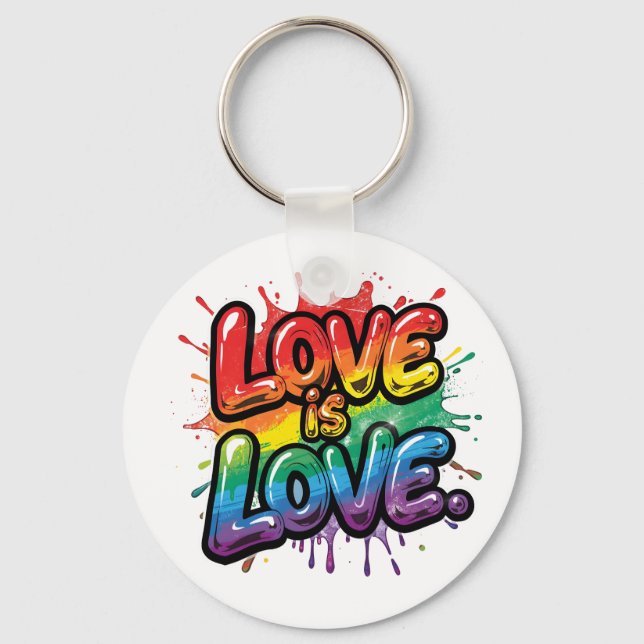 Chaveiro O Amor é Amor - Arte de Citação do Orgulho Arco-Ír (Frente)