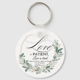 Chaveiro O amor é paciente - 1 Cor 13:4 Folha Floral Wreath