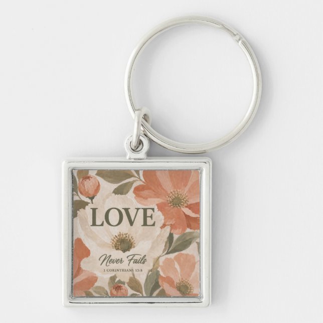 Chaveiro O AMOR NUNCA FALHA | Presente de Casamento Cristão (Frente)