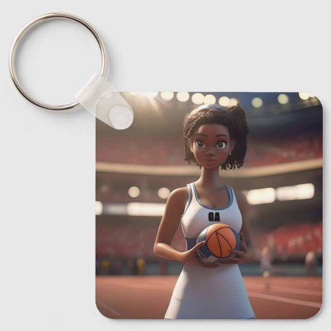 Chaveiro O Aumento Da Garota De Netball Marrom, (Frente)